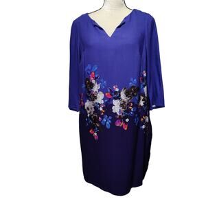 Joules Women's Sz 6 Eva Notch Neck Woven Tunic Shift Dress Blue Floral